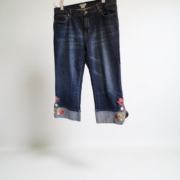 Vintage Embroidered Blue Jean Capris - Picture 1 of 7
